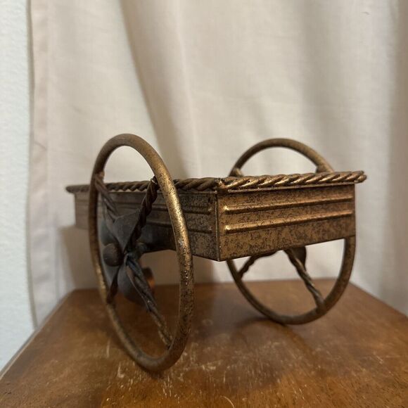 Vintage Cast Iron Flower Cart Wagon Planter Box Garden Decor 10"X5" Centerpiece - Picture 4 of 9